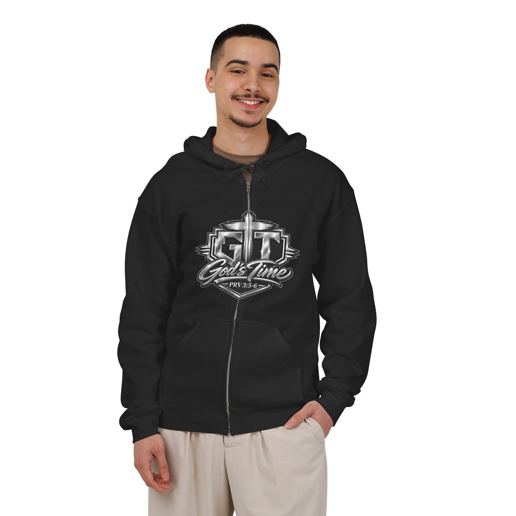 God's Time Zip Hoodie — "Build for Purpose" Christian Faith Full-Zip Sweatshirt
