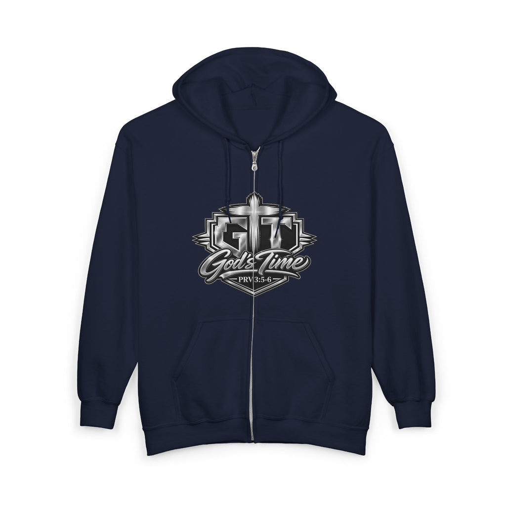 God's Time Zip Hoodie — "Build for Purpose" Christian Faith Full-Zip Sweatshirt