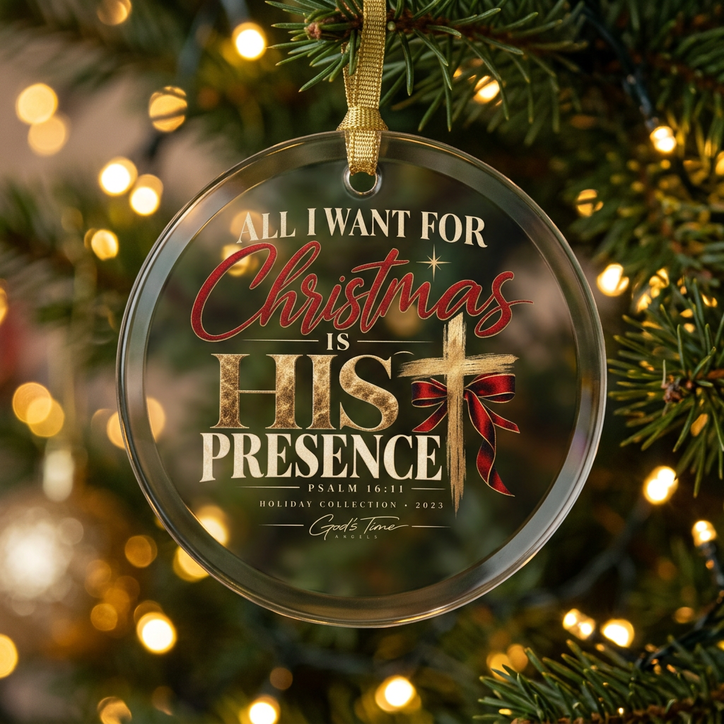 All I Want for Christmas Is His Presence Glass Ornaments